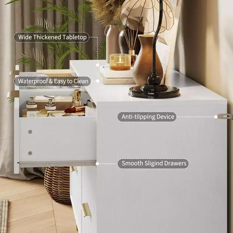 COZONY Fluted Dresser with 6 Drawers, 47 Wide Modern Chest with Metal Handles for Bedroom & Living Room