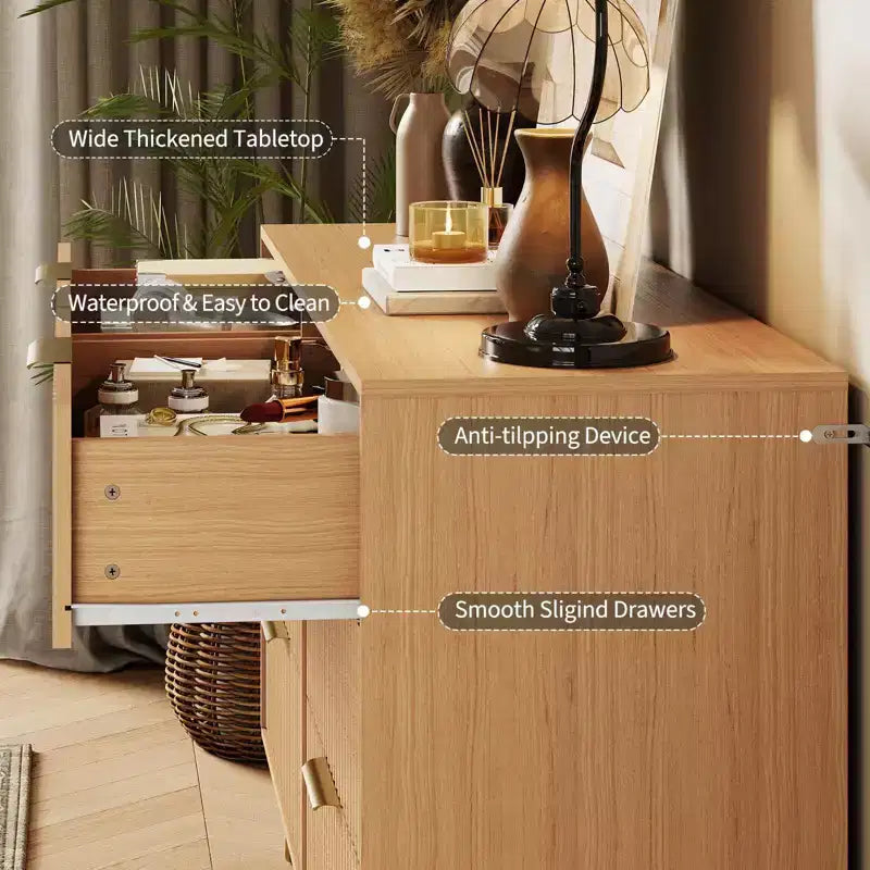 COZONY Fluted Dresser with 6 Drawers, 47 Wide Modern Chest with Metal Handles for Bedroom & Living Room
