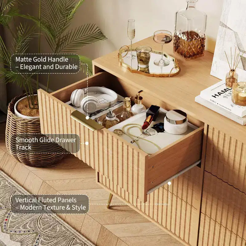 COZONY Fluted Dresser with 6 Drawers, 47 Wide Modern Chest with Metal Handles for Bedroom & Living Room
