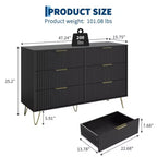 COZONY Fluted Dresser with 6 Drawers, 47 Wide Modern Chest with Metal Handles for Bedroom & Living Room