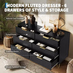 COZONY Fluted Dresser with 6 Drawers, 47 Wide Modern Chest with Metal Handles for Bedroom & Living Room