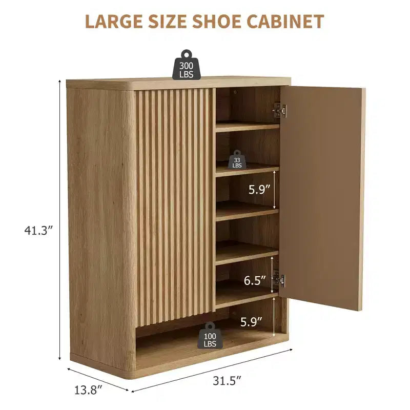 COZONY 31.5 Shoe Cabinet with Adjustable Shelves, Fluted Door Wooden Shoe Storage Cabinet for Entryway Living Room
