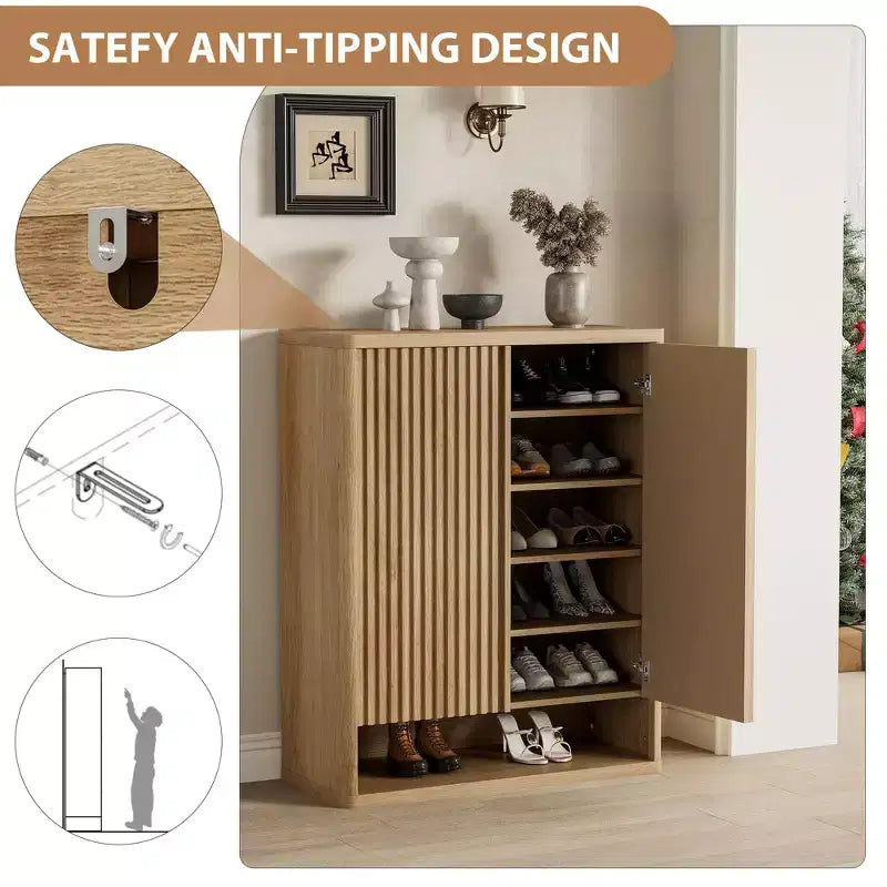 COZONY 31.5 Shoe Cabinet with Adjustable Shelves, Fluted Door Wooden Shoe Storage Cabinet for Entryway Living Room
