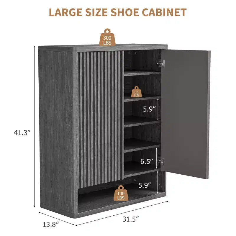 COZONY 31.5 Shoe Cabinet with Adjustable Shelves, Fluted Door Wooden Shoe Storage Cabinet for Entryway Living Room