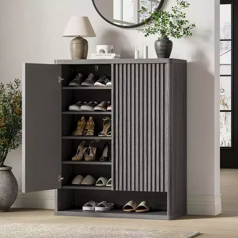 COZONY 31.5 Shoe Cabinet with Adjustable Shelves, Fluted Door Wooden Shoe Storage Cabinet for Entryway Living Room