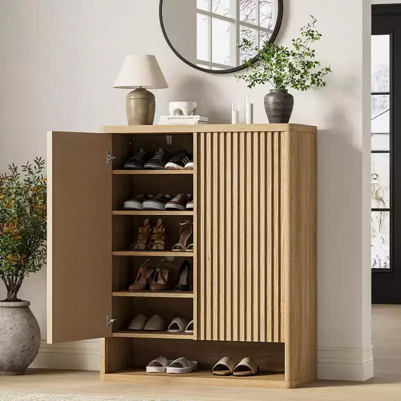 COZONY 31.5 Shoe Cabinet with Adjustable Shelves, Fluted Door Wooden Shoe Storage Cabinet for Entryway Living Room