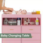 Comò COZONY per camera da letto con piano fasciatoio, comò fasciatoio per bambini a 6 cassetti con ripiani aperti