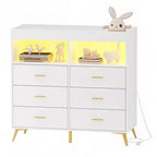 Comò COZONY per camera da letto con piano fasciatoio, comò fasciatoio per bambini a 6 cassetti con ripiani aperti