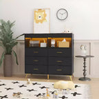 Comò COZONY per camera da letto con piano fasciatoio, comò fasciatoio per bambini a 6 cassetti con ripiani aperti