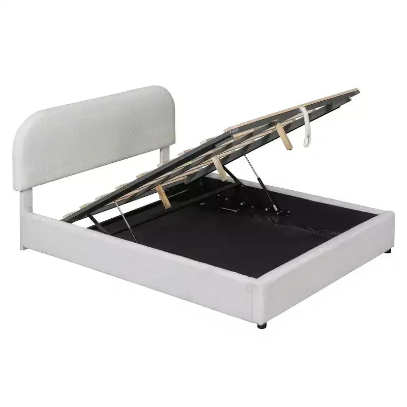 Luxystar Modern Full Size Teddy Fleece Upholstered Platform Bed with Hydraulic Storage System