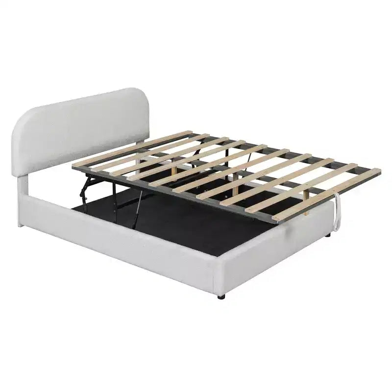 Luxystar Modern Full Size Teddy Fleece Upholstered Platform Bed with Hydraulic Storage System