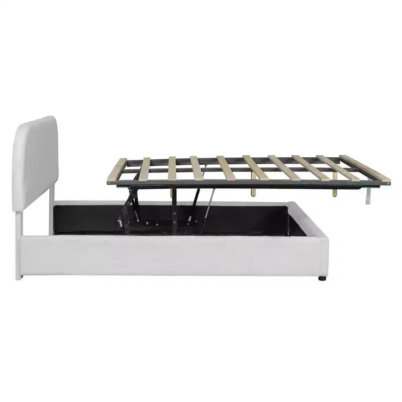 Luxystar Modern Full Size Teddy Fleece Upholstered Platform Bed with Hydraulic Storage System