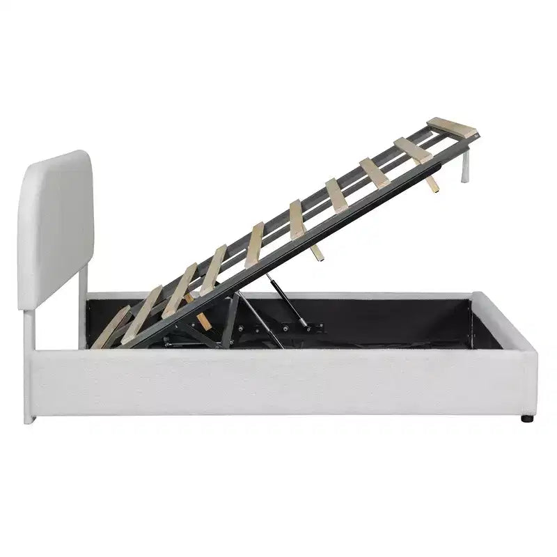 Luxystar Modern Full Size Teddy Fleece Upholstered Platform Bed with Hydraulic Storage System