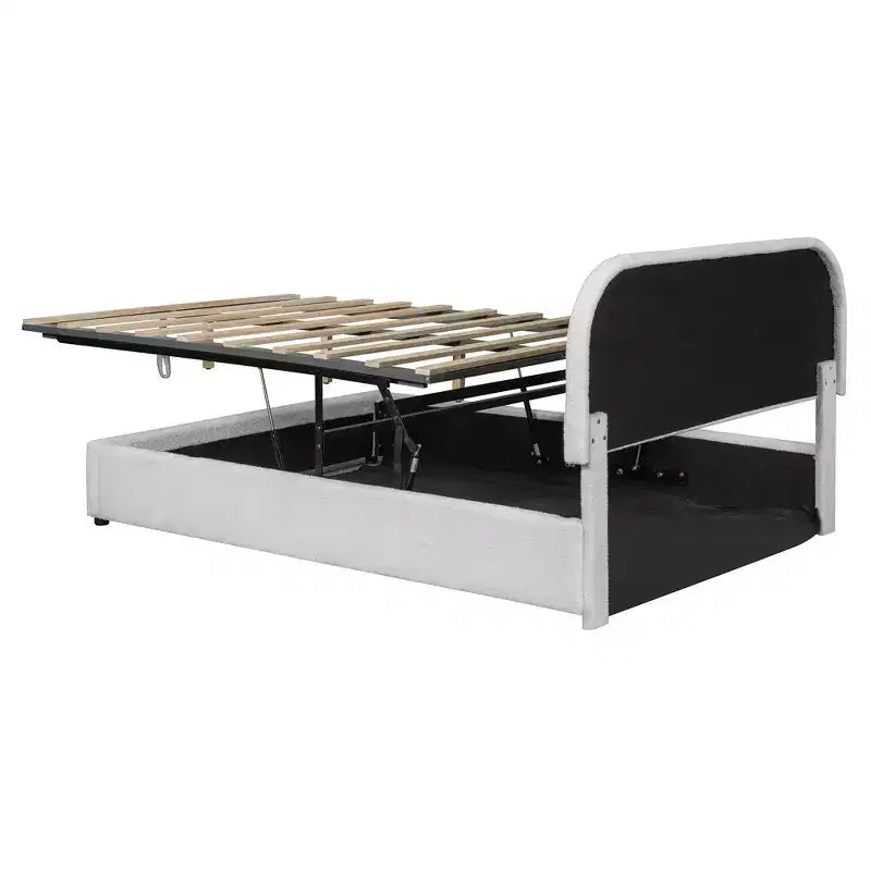 Luxystar Modern Full Size Teddy Fleece Upholstered Platform Bed with Hydraulic Storage System
