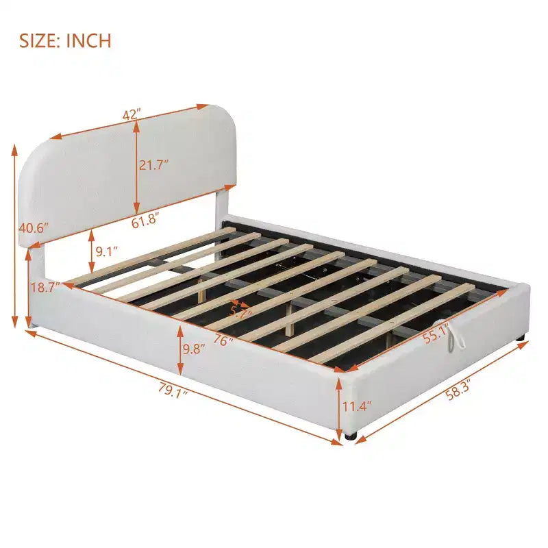 Luxystar Modern Full Size Teddy Fleece Upholstered Platform Bed with Hydraulic Storage System