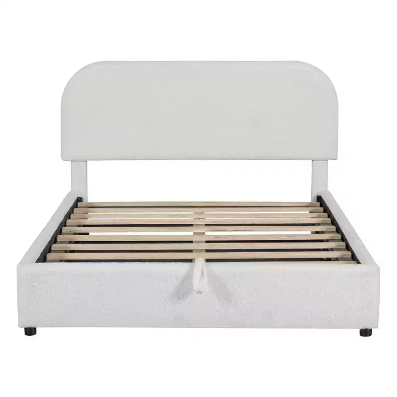 Luxystar Modern Full Size Teddy Fleece Upholstered Platform Bed with Hydraulic Storage System