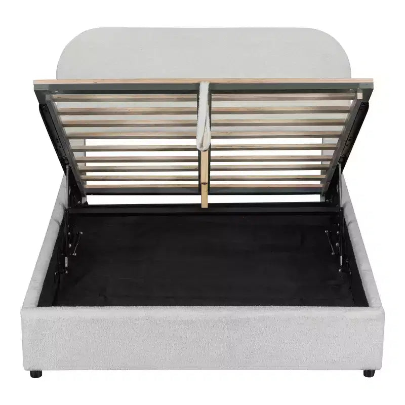 Luxystar Modern Full Size Teddy Fleece Upholstered Platform Bed with Hydraulic Storage System