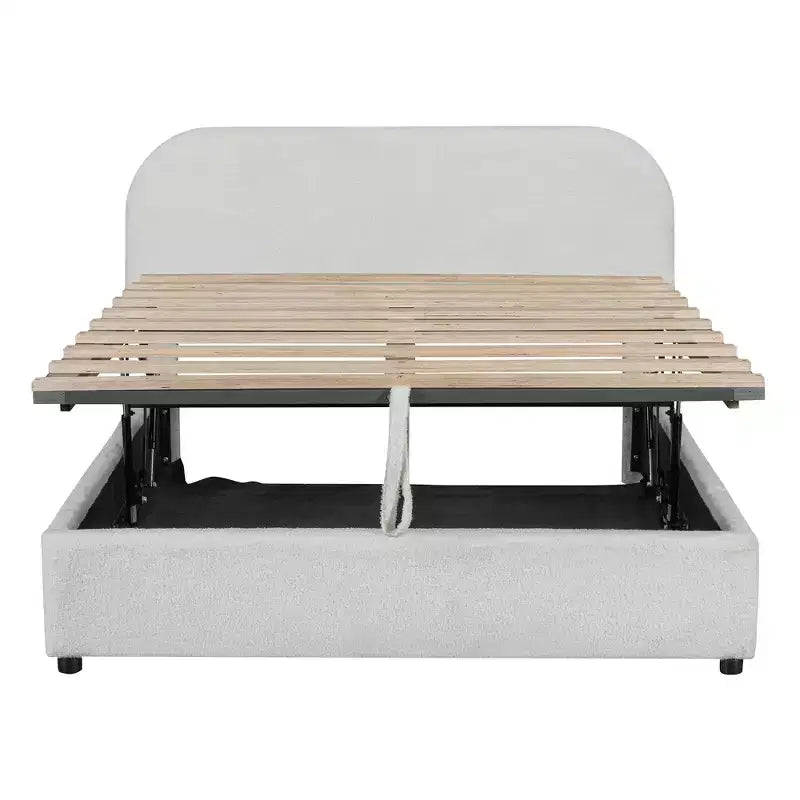 Luxystar Modern Full Size Teddy Fleece Upholstered Platform Bed with Hydraulic Storage System