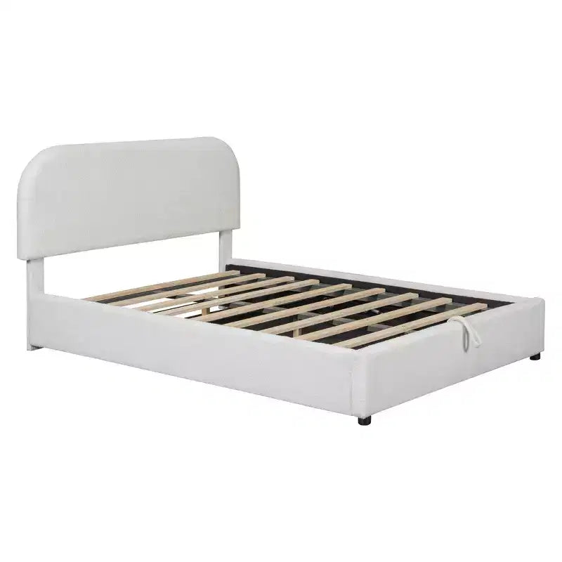 Luxystar Modern Full Size Teddy Fleece Upholstered Platform Bed with Hydraulic Storage System