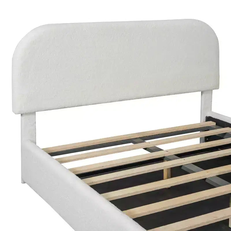 Luxystar Modern Full Size Teddy Fleece Upholstered Platform Bed with Hydraulic Storage System