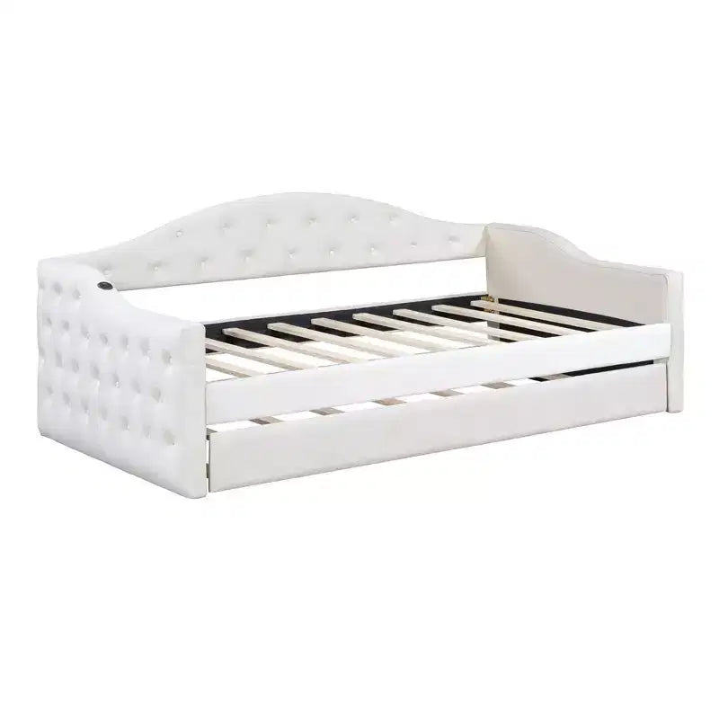 Divano letto imbottito capitonné una piazza e mezza con letto estraibile, USB, porte di ricarica Type-C, struttura in legno, nessun box spring necessario, rivestimento in velluto