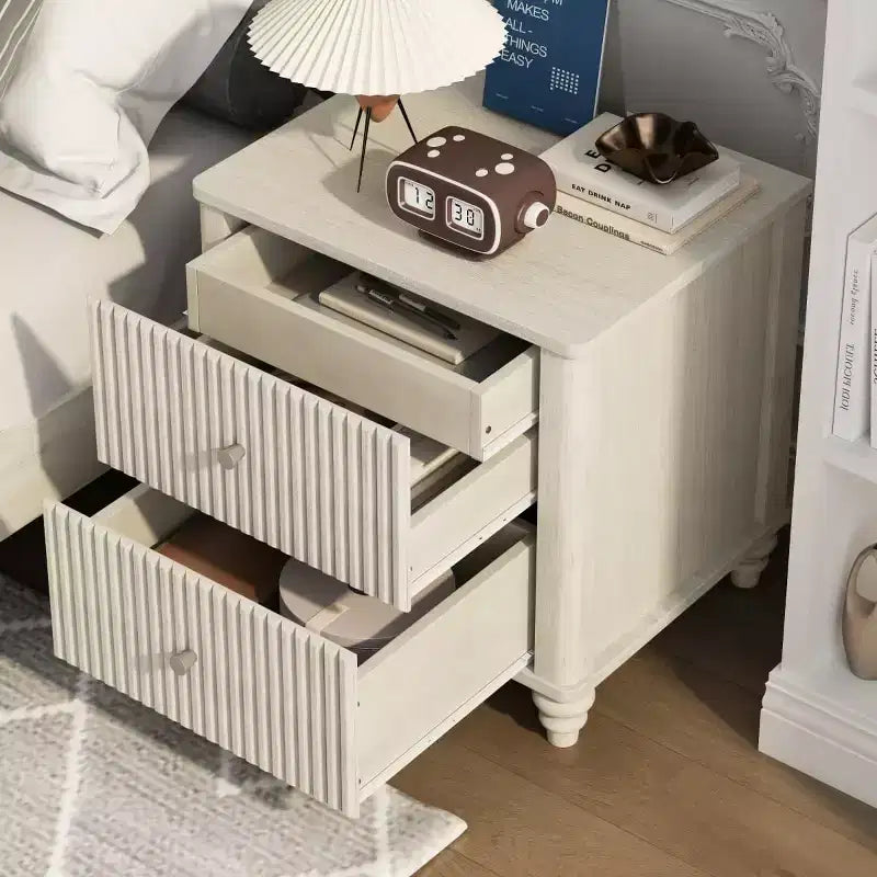 Nightstand Set of 2 with Fluted Design and Storage Drawers, Bedside Table for Bedroom, Living Room, Entryway - Panipeachy