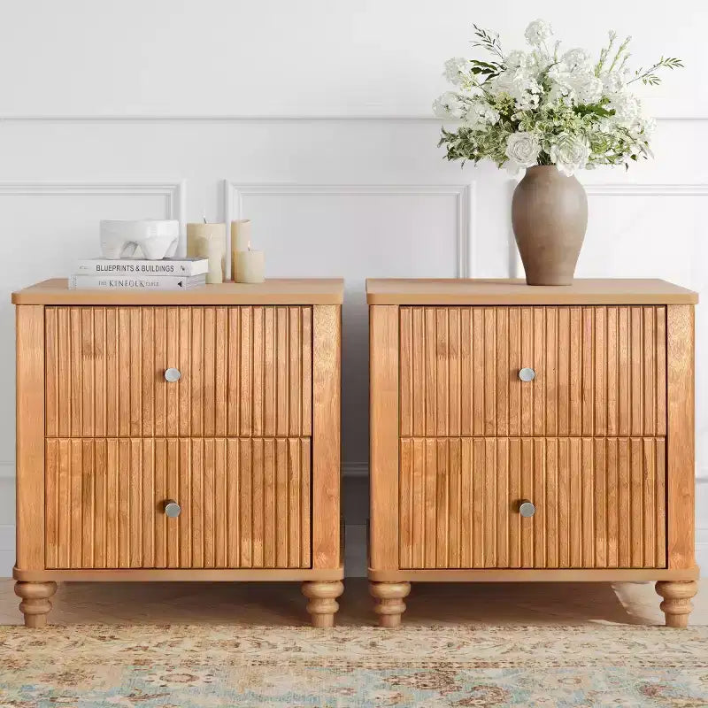 Nightstand Set of 2 with Fluted Design and Storage Drawers, Bedside Table for Bedroom, Living Room, Entryway - Panipeachy