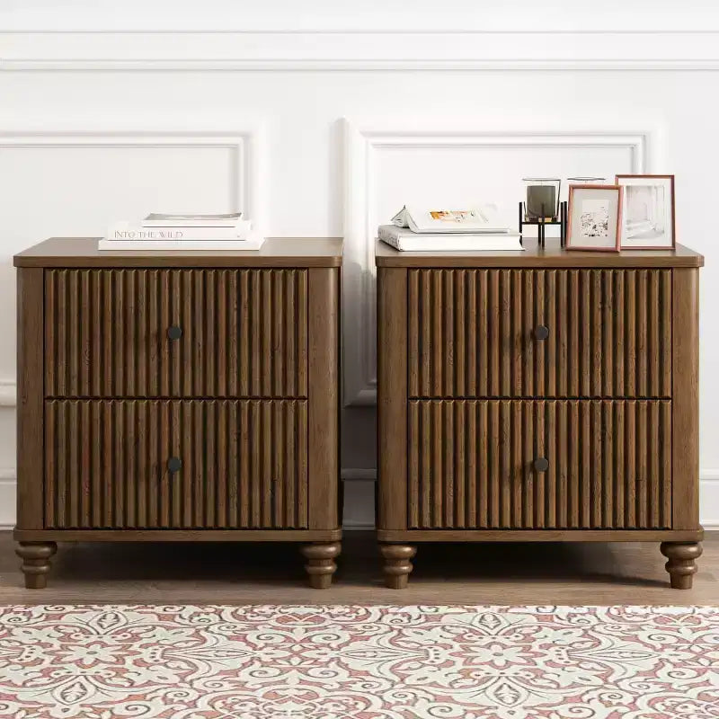 Nightstand Set of 2 with Fluted Design and Storage Drawers, Bedside Table for Bedroom, Living Room, Entryway - Panipeachy