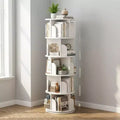 JVNOXK 5-tier rotating bookcase storage, 360 display circular rotating bookcase, space-saving, compact bedroom rotating bookcase tower, warm white