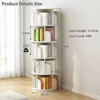 JVNOXK 5-tier rotating bookcase storage, 360 display circular rotating bookcase, space-saving, compact bedroom rotating bookcase tower, warm white