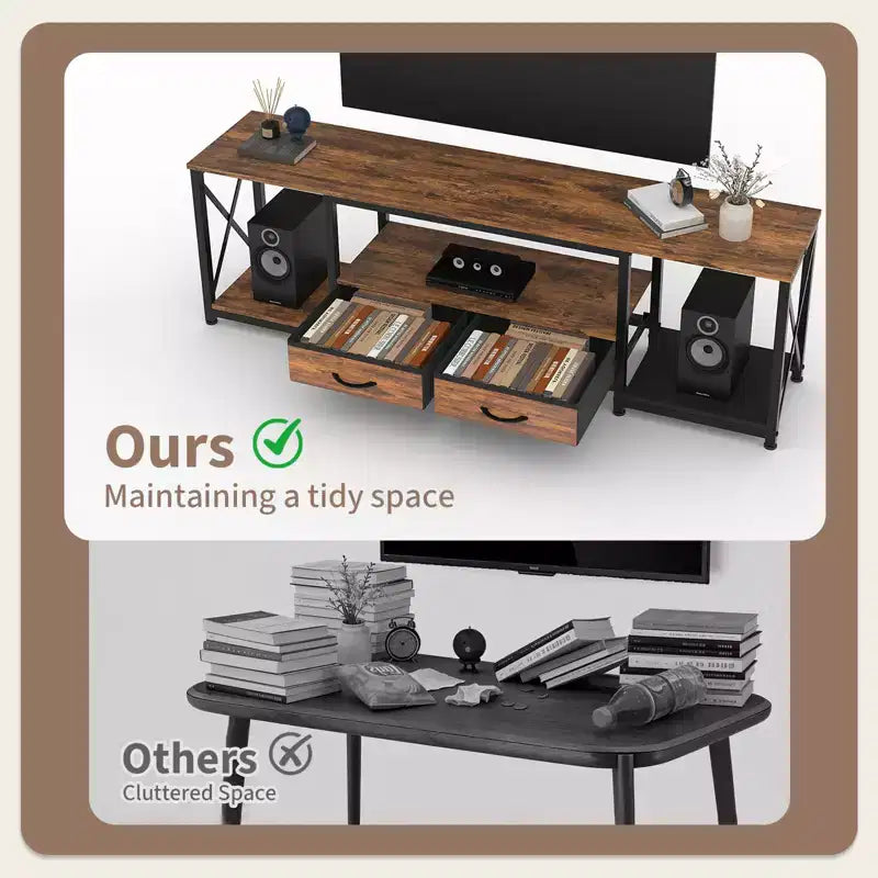 TV Stand with Fabric Drawers for 75 70 65 Inch TV, TV Console Table, Entertainment Center with Open Storage Shelves for Living Room, Bedroom, Office