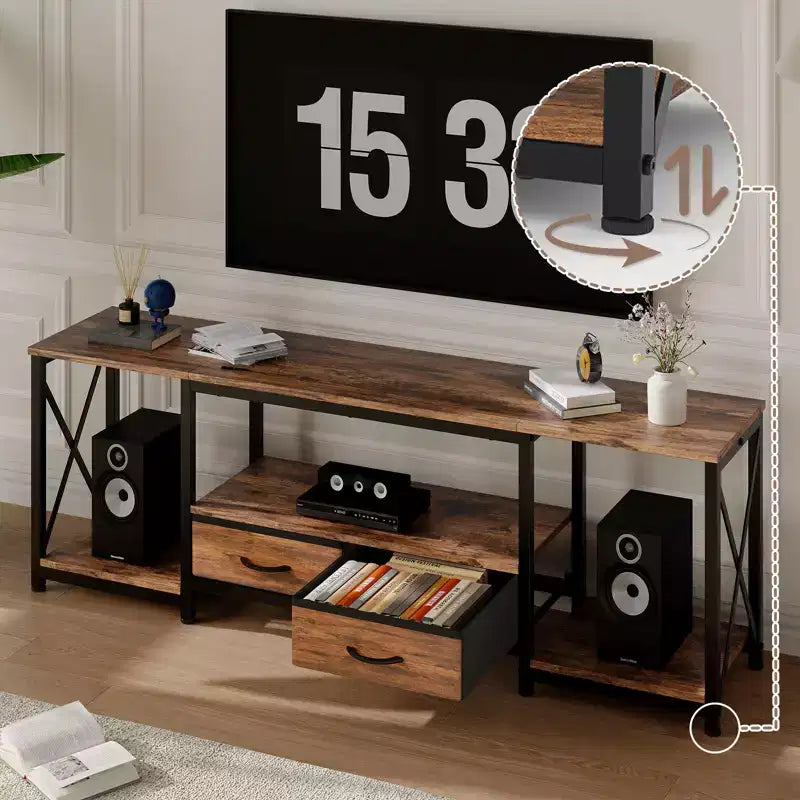 TV Stand with Fabric Drawers for 75 70 65 Inch TV, TV Console Table, Entertainment Center with Open Storage Shelves for Living Room, Bedroom, Office