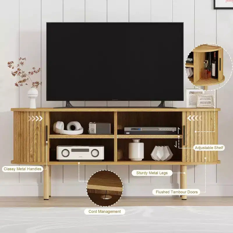 Acekool 47.2 Inch TV Stand, Modern Entertainment Center with Sliding Doors and Storage, for Living Room, Bedroom