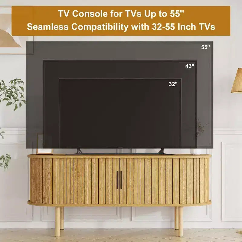 Acekool 47.2 Inch TV Stand, Modern Entertainment Center with Sliding Doors and Storage, for Living Room, Bedroom