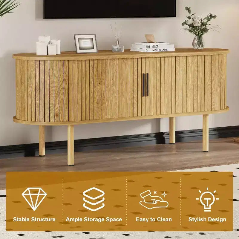 Acekool 47.2 Inch TV Stand, Modern Entertainment Center with Sliding Doors and Storage, for Living Room, Bedroom