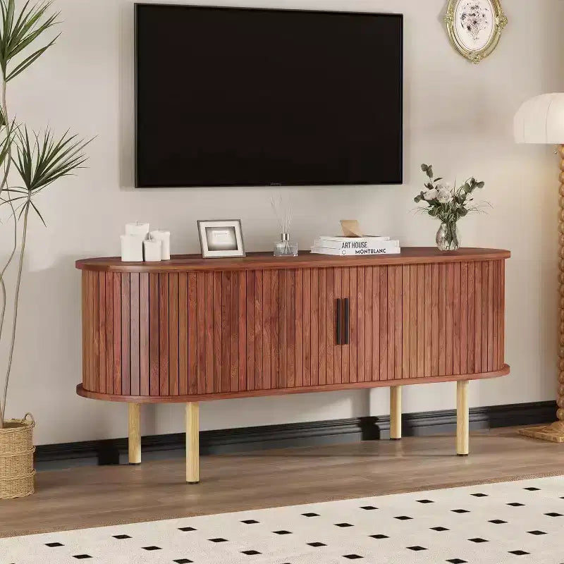 Acekool 47.2 Inch TV Stand, Modern Entertainment Center with Sliding Doors and Storage, for Living Room, Bedroom