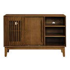 47 Mid-Century Modern Sideboard & TV Stand, Buffet Storage Cabinet with Sliding Slat Door, Solid Wood Legs - Panipeachy