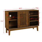 47 Mid-Century Modern Sideboard & TV Stand, Buffet Storage Cabinet with Sliding Slat Door, Solid Wood Legs - Panipeachy