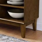 47 Mid-Century Modern Sideboard & TV Stand, Buffet Storage Cabinet with Sliding Slat Door, Solid Wood Legs - Panipeachy