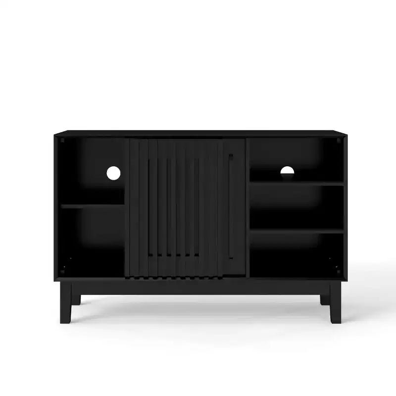 47 Mid-Century Modern Sideboard & TV Stand, Buffet Storage Cabinet with Sliding Slat Door, Solid Wood Legs - Panipeachy