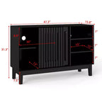 47 Mid-Century Modern Sideboard & TV Stand, Buffet Storage Cabinet with Sliding Slat Door, Solid Wood Legs - Panipeachy