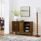 47 Mid-Century Modern Sideboard & TV Stand, Buffet Storage Cabinet with Sliding Slat Door, Solid Wood Legs - Panipeachy