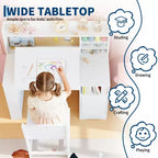 COZONY Kids Study Desk & Chair Set with Storage, Tiltable Desktop and Hutch, Wooden Student Writing Table for 3-9 Year Olds, Adjustable Desk