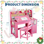 COZONY Kids Study Desk & Chair Set with Storage, Tiltable Desktop and Hutch, Wooden Student Writing Table for 3-9 Year Olds, Adjustable Desk