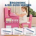 COZONY Kids Study Desk & Chair Set with Storage, Tiltable Desktop and Hutch, Wooden Student Writing Table for 3-9 Year Olds, Adjustable Desk