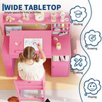 COZONY Kids Study Desk & Chair Set with Storage, Tiltable Desktop and Hutch, Wooden Student Writing Table for 3-9 Year Olds, Adjustable Desk