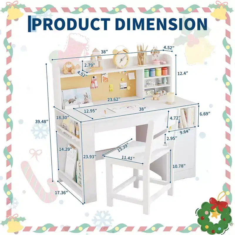 COZONY Kids Study Desk & Chair Set with Storage, Tiltable Desktop and Hutch, Wooden Student Writing Table for 3-9 Year Olds, Adjustable Desk