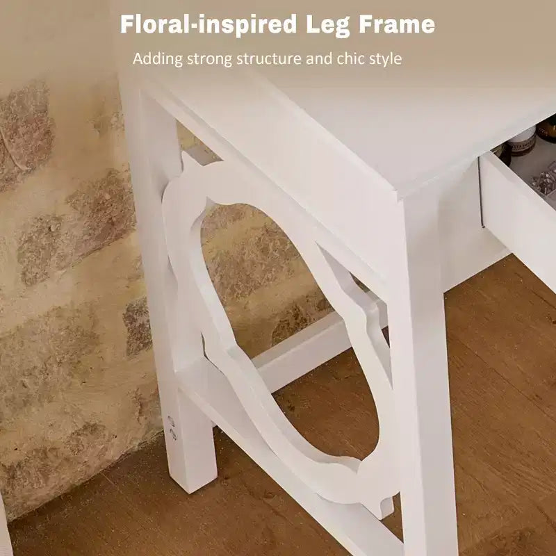 GDFStudio Hailey Makeup Vanity Table with Reversible Mirror, Faux Leather Stool and 5 Drawers