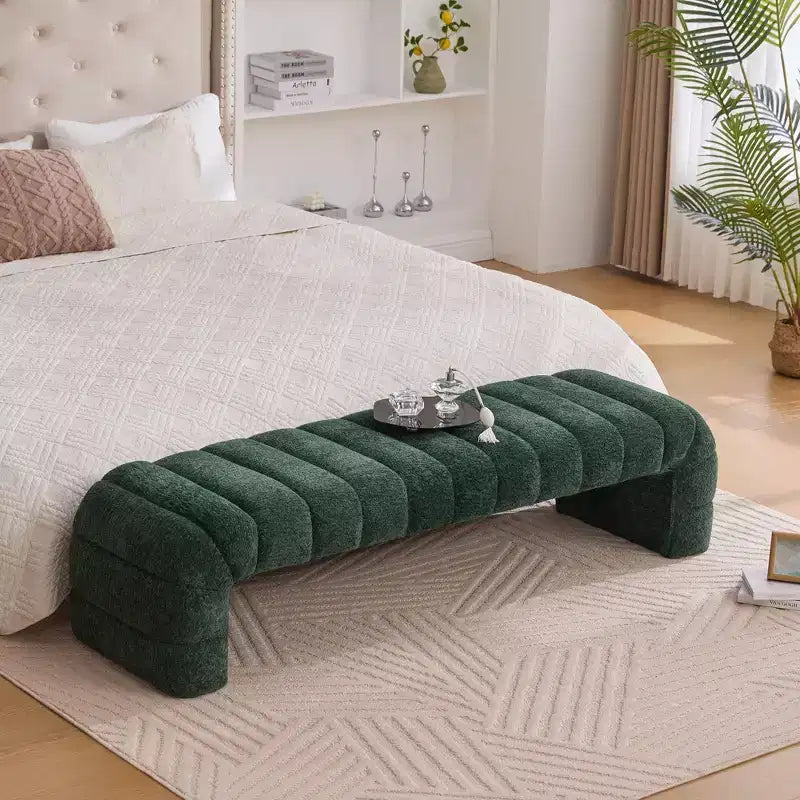 TUYOHW Modern Ottoman Bench with Chenille Tufted Upholstered End of Bed Bench Rectangle Daybed Chaise Vanity Stool for Living Room, Entryway