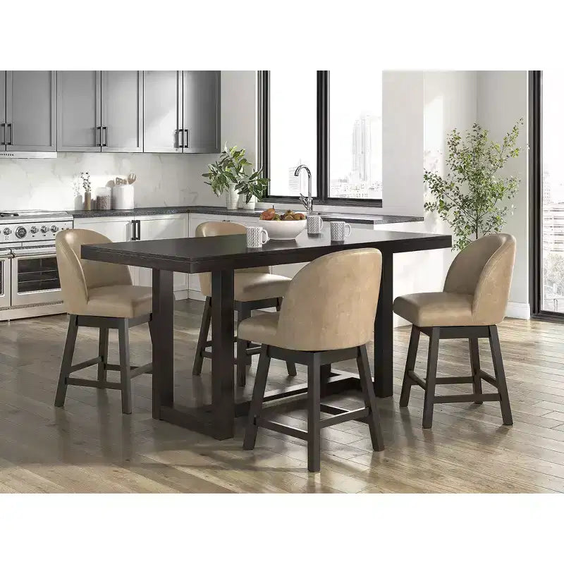 Signature Design by Ashley Neymorton Counter Height Upholstered Swivel Barstools, Set of 2, Brown Faux Leather